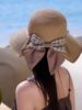 Women Solid Color Bow Straw Hat Wide Brim Woven Bucket Hat Sun Protection Casual Outdoor Beach Travel Summer
