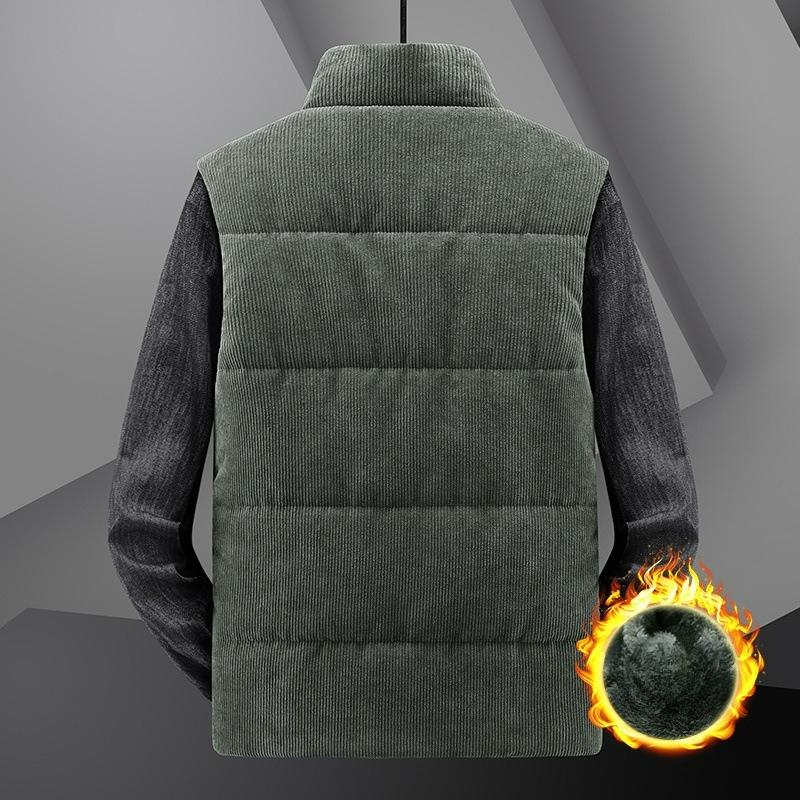 Winter Men's Corduroy Vest Plus Velvet Thickened Vest Men's Plus Size Stand-up Collar Waistcoat Multi-pocket Tooling Trend