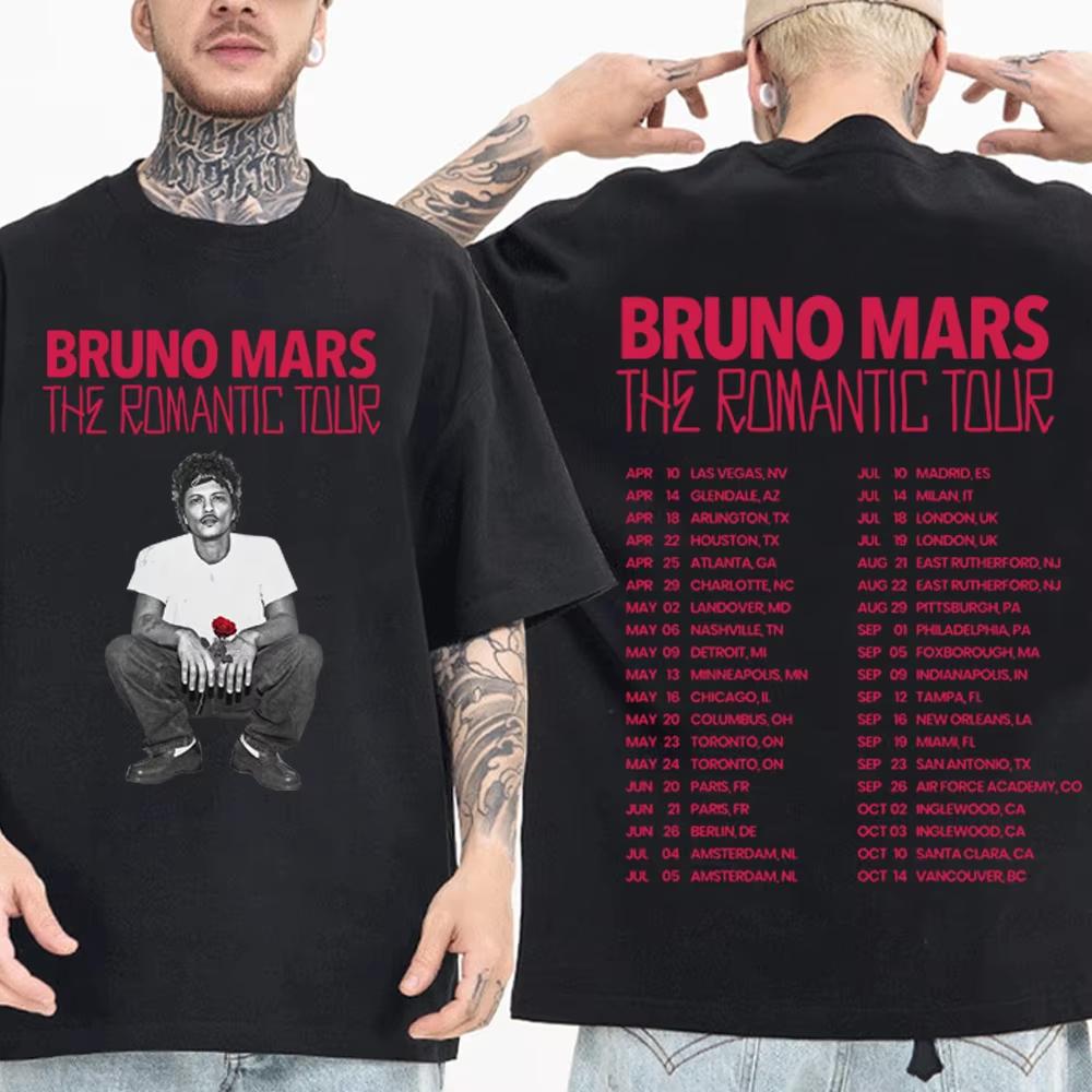 

Bruno Mars The Romantic Tour Cotton Printed T-shirt Man Woman Harajuku Oversized Short Sleeve O-neck Casual Shirt Gifts S