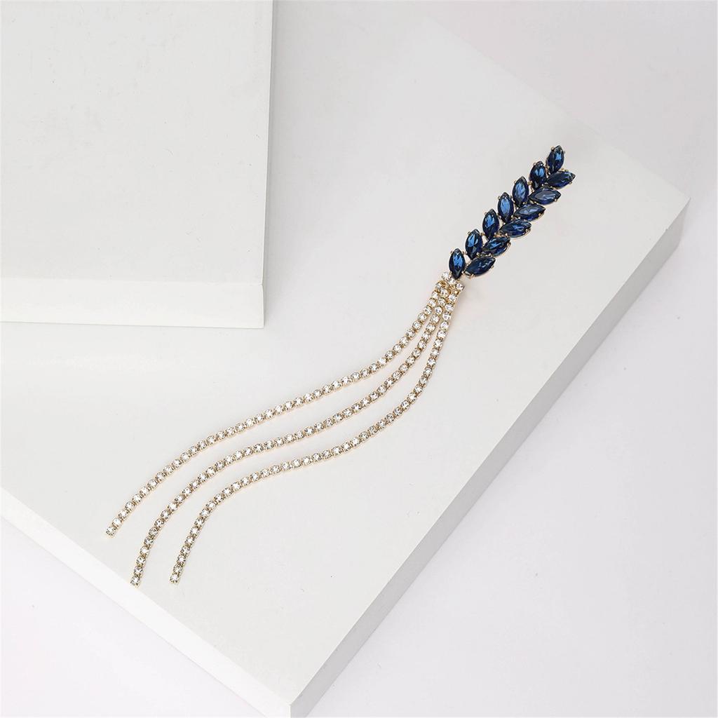 Elegant Women's Brooch with Long Thread Lapel Pin Stylish Wheat Ear Jewelry Flowing Fringe Sparkling Crystal Lapel Pins