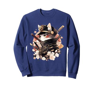 Japanese Art Cat Ninja Anime Style Samurai Cat Sweatshirt Ukiyo-e