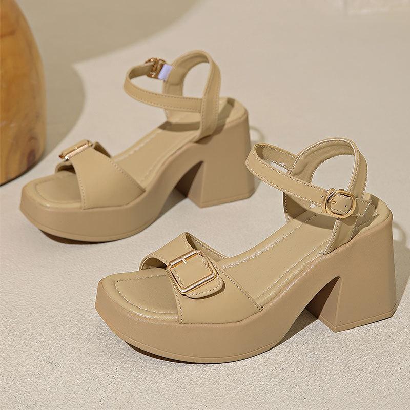 

Fashion casual women s shoes waterproof table slope heel high heels women s outer wear 2025 new summer thick heel Roman sandals 40 абрикосовый