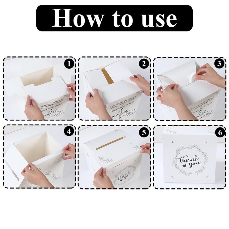 WTEMPO Festive Party Gift Boxes with Cards Writable and Graffiable White Wedding/Bridal Shower/Proposal Cards Boxes, DIY Foldable Universal Vote Boxes