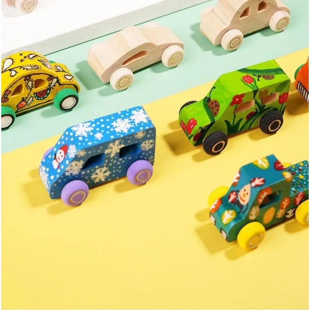 Montessori Holz DIY Auto Spielzeug für Kinder Unbemalte Autos Modell Malen Kritzelkunst Unfertige Bastelarbeiten Vorschul-Lernspielzeug