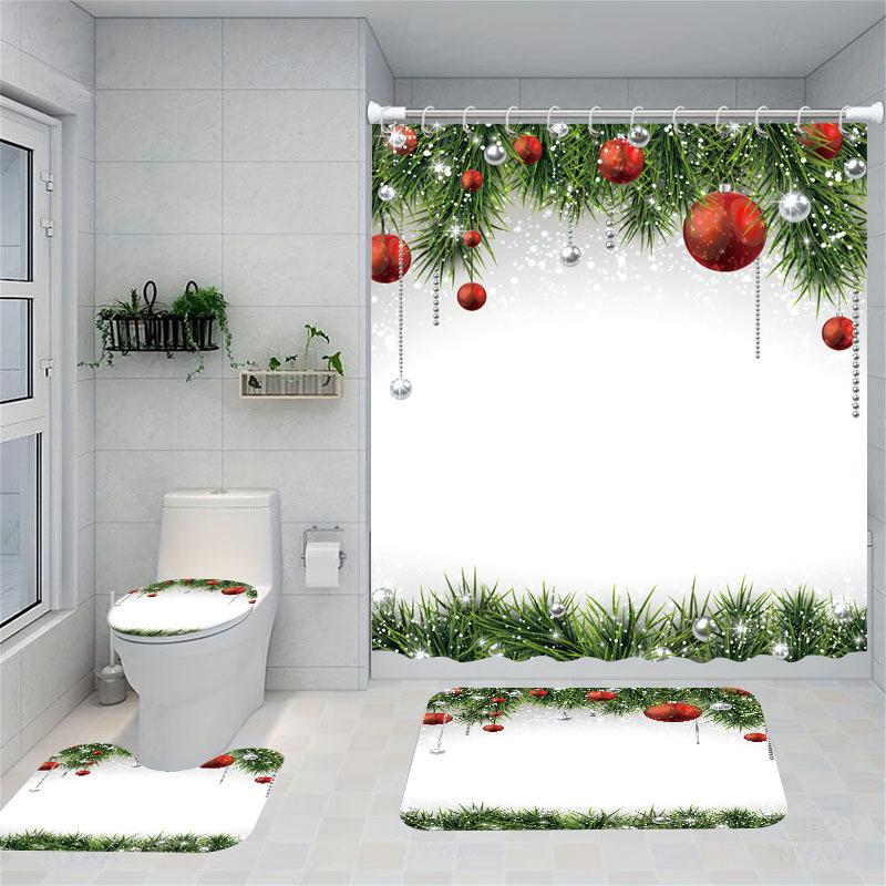 Christmas Series Shower Curtain Digital Printing Bathroom Shower Curtain Four-Piece Polyester Shower Curtain