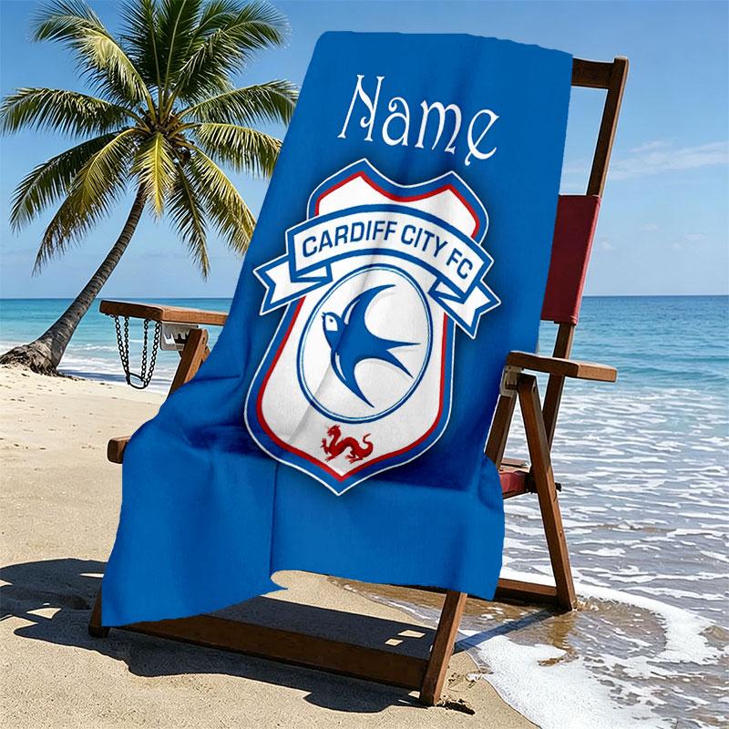 Custom Name Personalized Cardiff City FC Print Beach Towel, for Trip Camping Beach Party Home Decor, Birthday Gift for Family & Friends