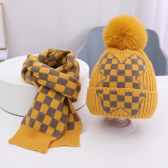 2Pcs/Set Children Hat Scarf Set Plush Ball Decor Thickened Velvet Lining Windproof Kids Winter Hat Scarf Set