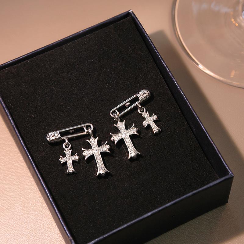 Fashion Retro Cross Pin Stud Earrings Niche Light Luxury Creative Pendant Earrings Earrings Women