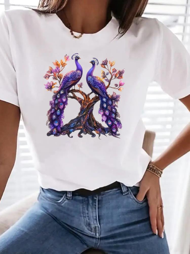 (Asian Size) Clothing T Shirt Woman Women Sweet Flower Floral  Fashion Tee Top Print Female Short Sleeve Graphic T-shirts