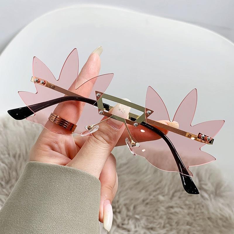 European and American new frameless funny sunglasses ball party fashion maple leaf sunglasses women's glasses trend