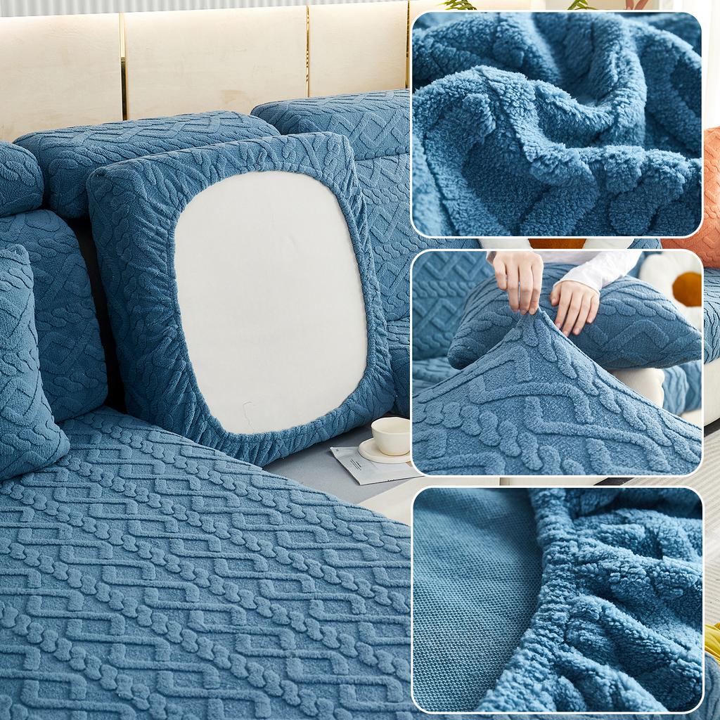 Thicken Taffel Velvet Seat Cushion Cover Elastic Jacquard Sofa Cover Adjustable Removable Furniture Protector For Pets Kids
