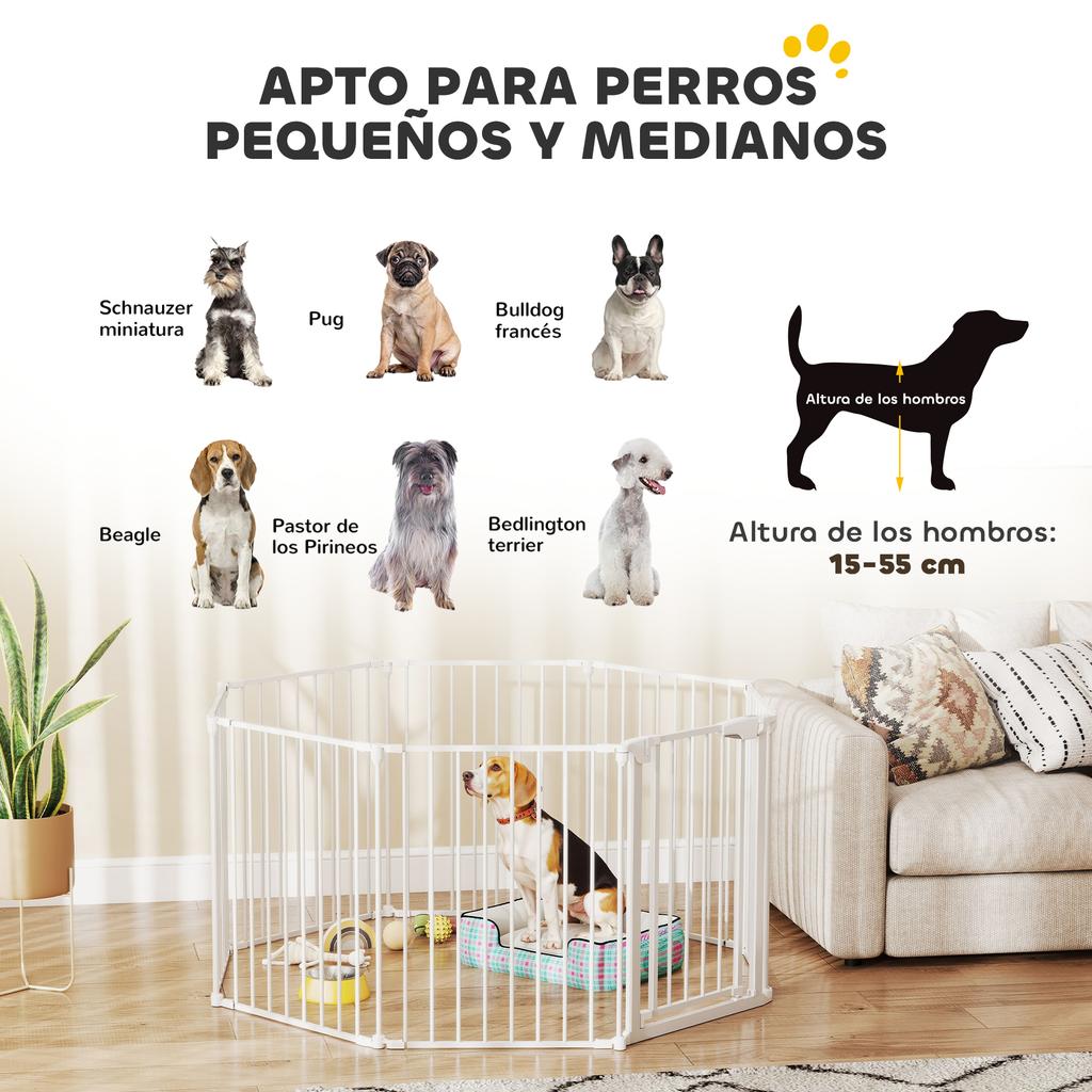 Foldable Dog Gate, 8-Panel Pet Fence, Double-Locking, White