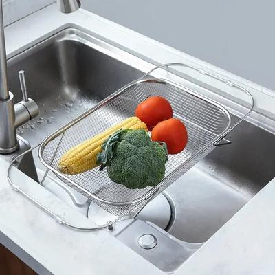 Vegetables Strainer Basket Stainless Steel Expandable Over Sink Colander Basket Colander with Fine Mesh Fruits Strainer Basket