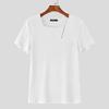 INCERUN Summer Men Square Collar Short Sleeve Zip-up Casual Rib Skinny T-shirts