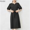 ZANZEA Lässiges, einfarbiges, lockeres Kurzarmkleid mit V-Ausschnitt für Damen