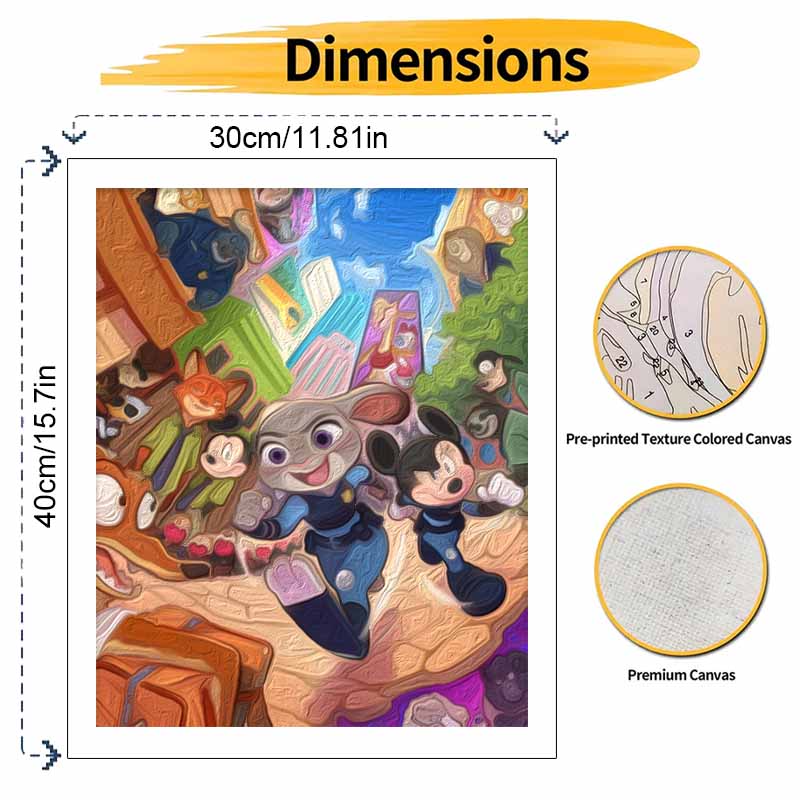 Disney Zootopia Characters Oil Painting Kit, Hand Painting Canvas DIY Home Decor
