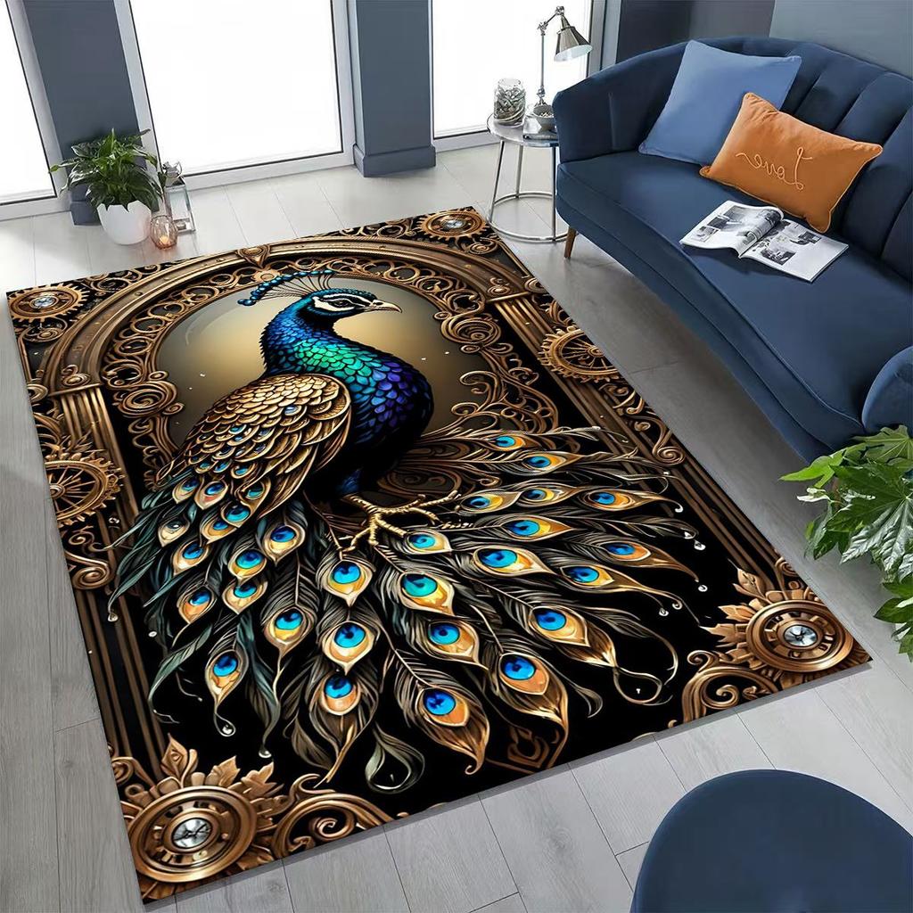 3D Colorful Peacock Romantic Birds Rug for Bedroom Living Room Sofa Home Doormat Decor,Larger Kid Play Non-slip Floor Mat