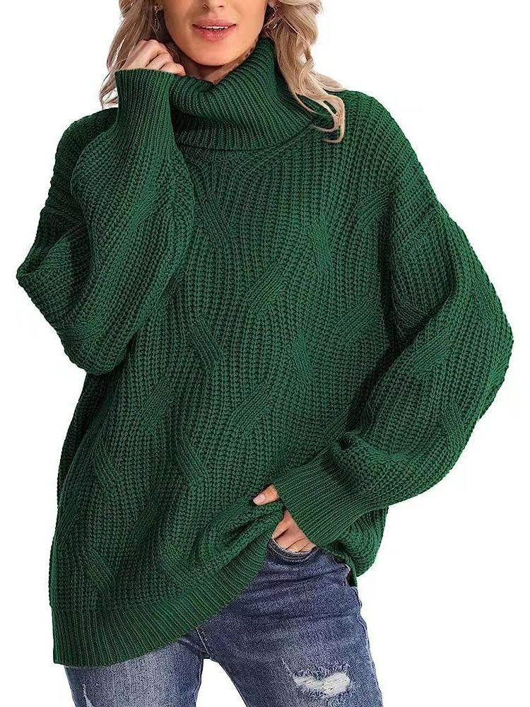 

Осень Зима Свободный Свитер Пуловер с высоким воротом и кабельным узором Длинные рукава Роскошный Расслабленный крой Стройнящий и Универсальный топ XXL