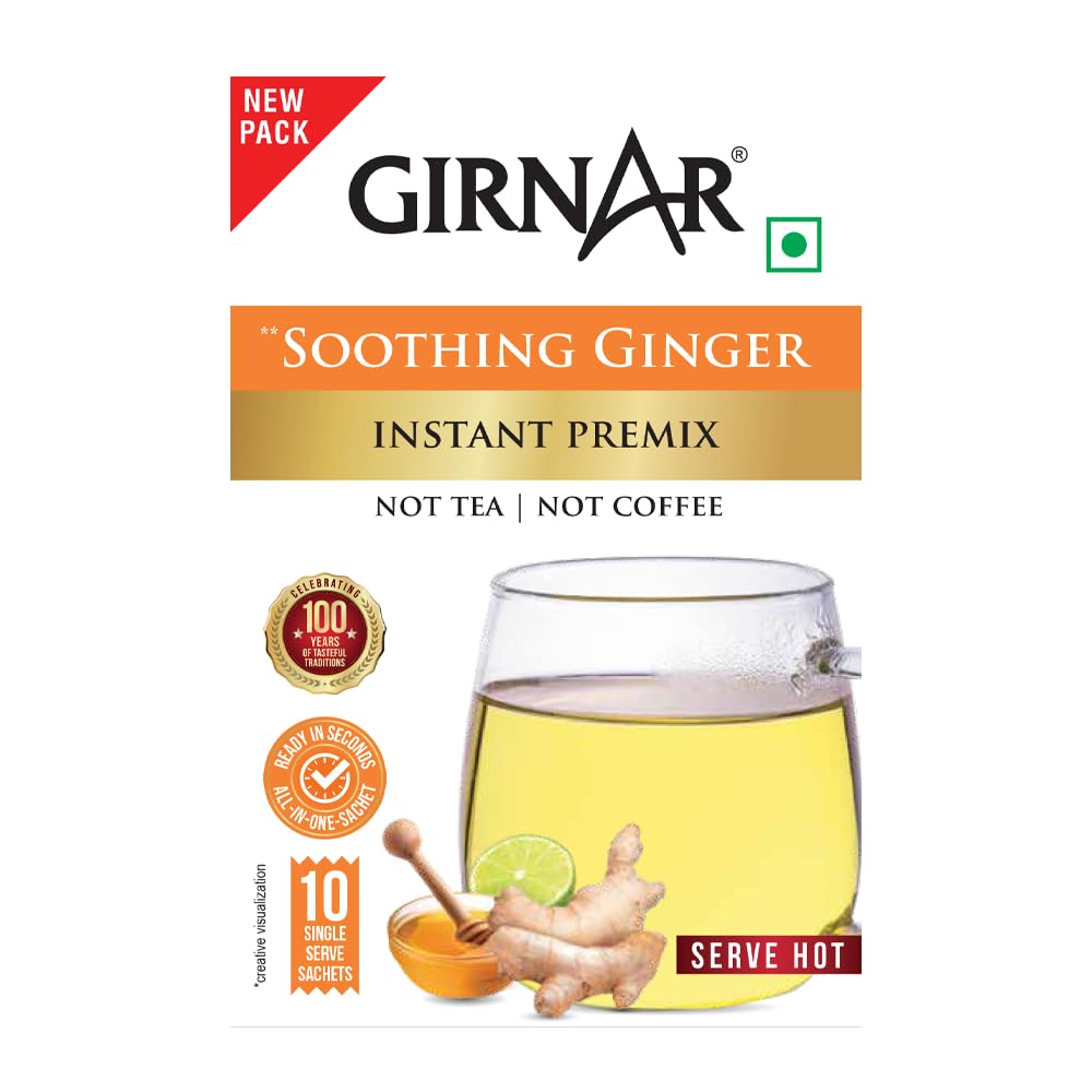 Girnar Instant Premix Soothing Ginger Tea 10 Sachets Pack of 1 | Quick Hot Beverage
