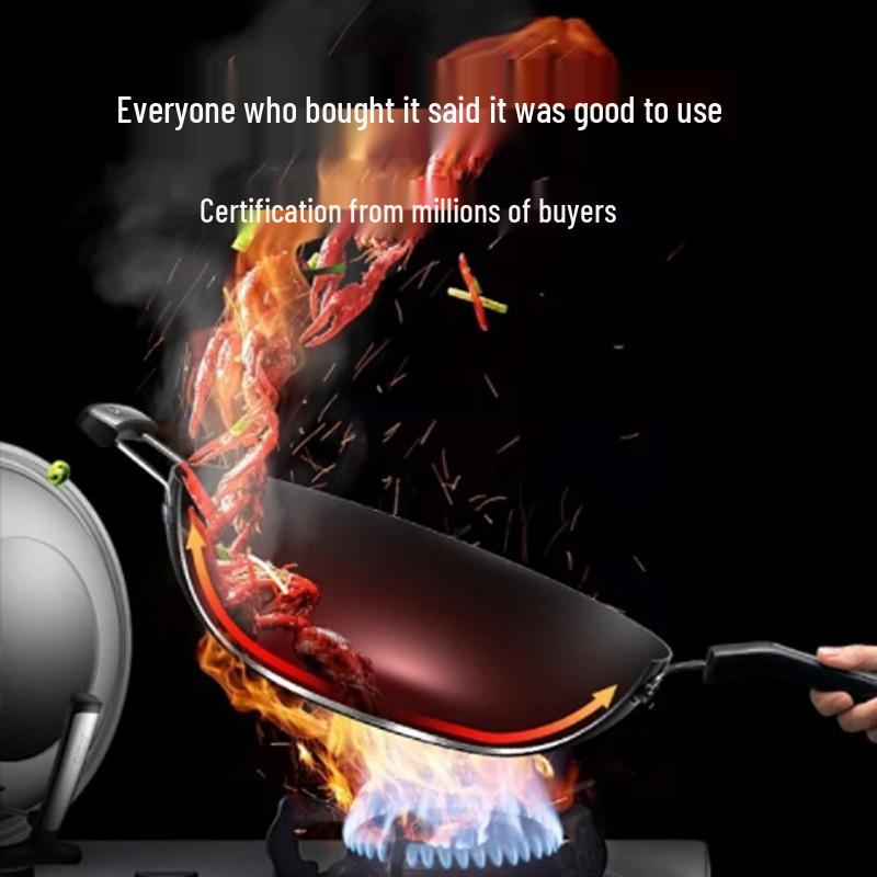 Wok cu fund plat antiaderent - Tigaie de uz casnic cu fum ușor, compatibilă cu toate tipurile de aragaz