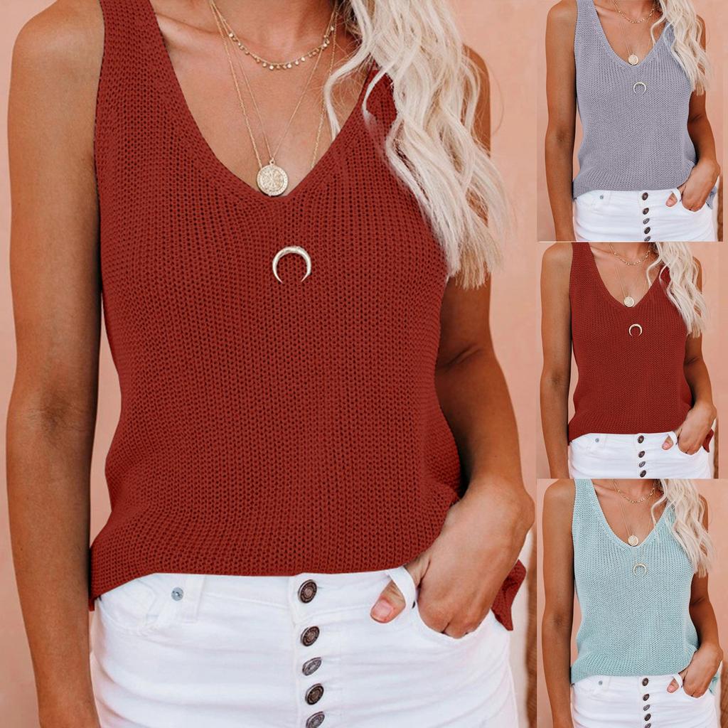 Buy Womens Sleeveless V Neck Sweater Vest Summer Knitted Loose Cami