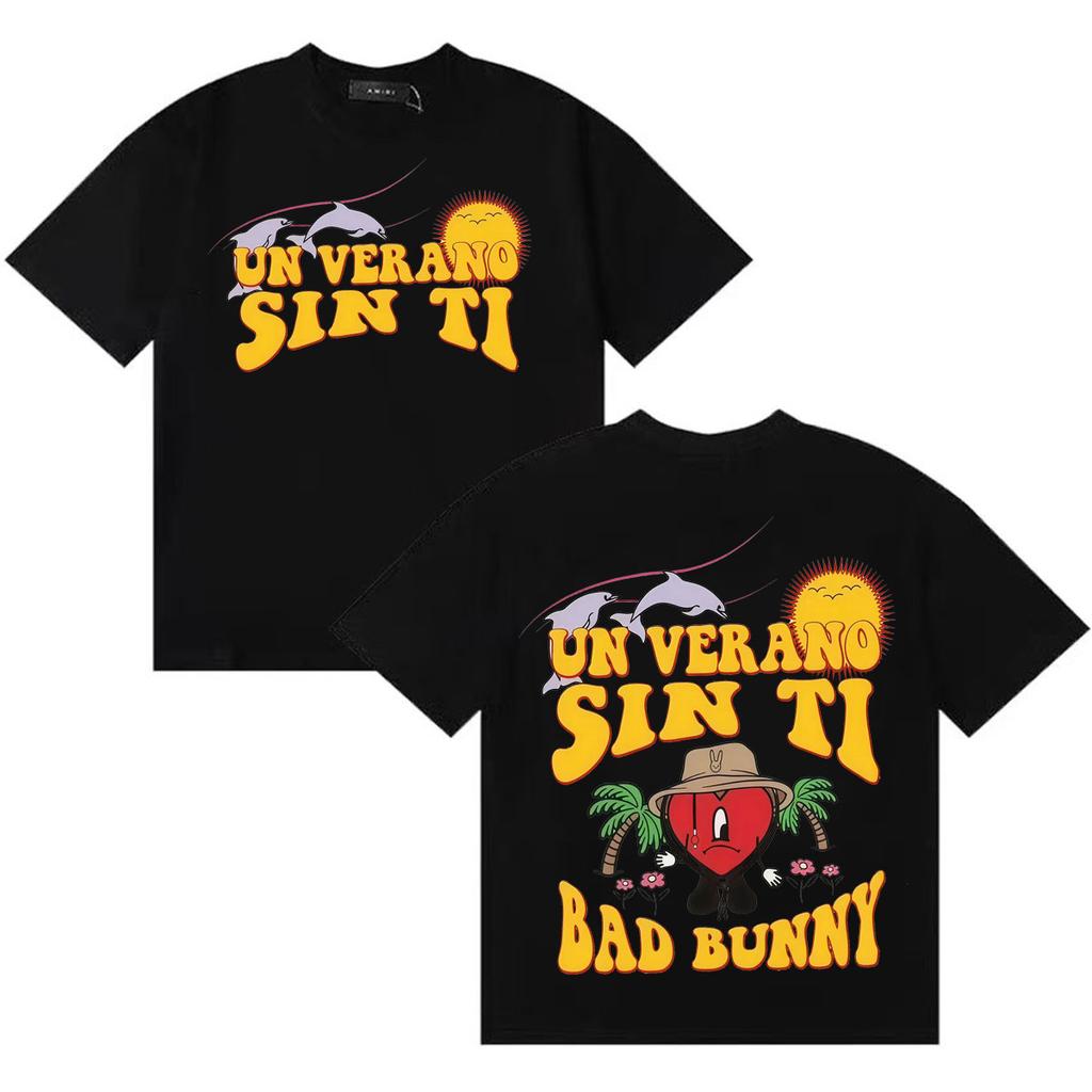 Bad Bunny UN VERANO SIN TI Classic Graphic Unisex T Shirt Unisex Hip Hop T Shirts Album Double Sided Print ONeck Short Sleeve Tee