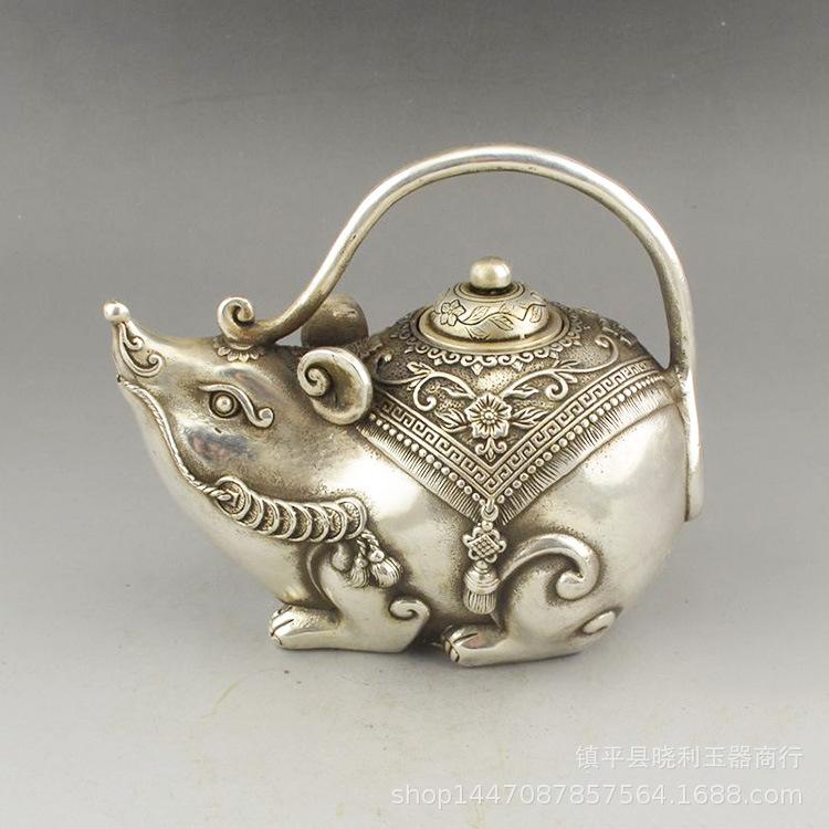 Copper with Fish On Bamboo Monkey Pot Home Decoration Metal Craft Chinese Style Money Mouse Ornament