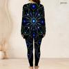 Women Plus Size Two Piece Set Round Neck Long Sleeve Colorful Printed Longline Top Fitted Pants
