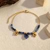 Bohemian Blue Fringed Bead Necklace Set Stainless Steel Adjustable Necklace Bracelet Seaside Casual Accessories