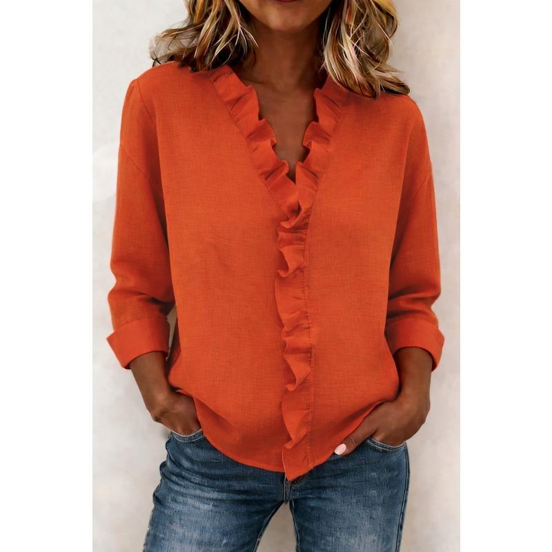 Spring Women's Fungus Edge Long Sleeve Cotton Shirt