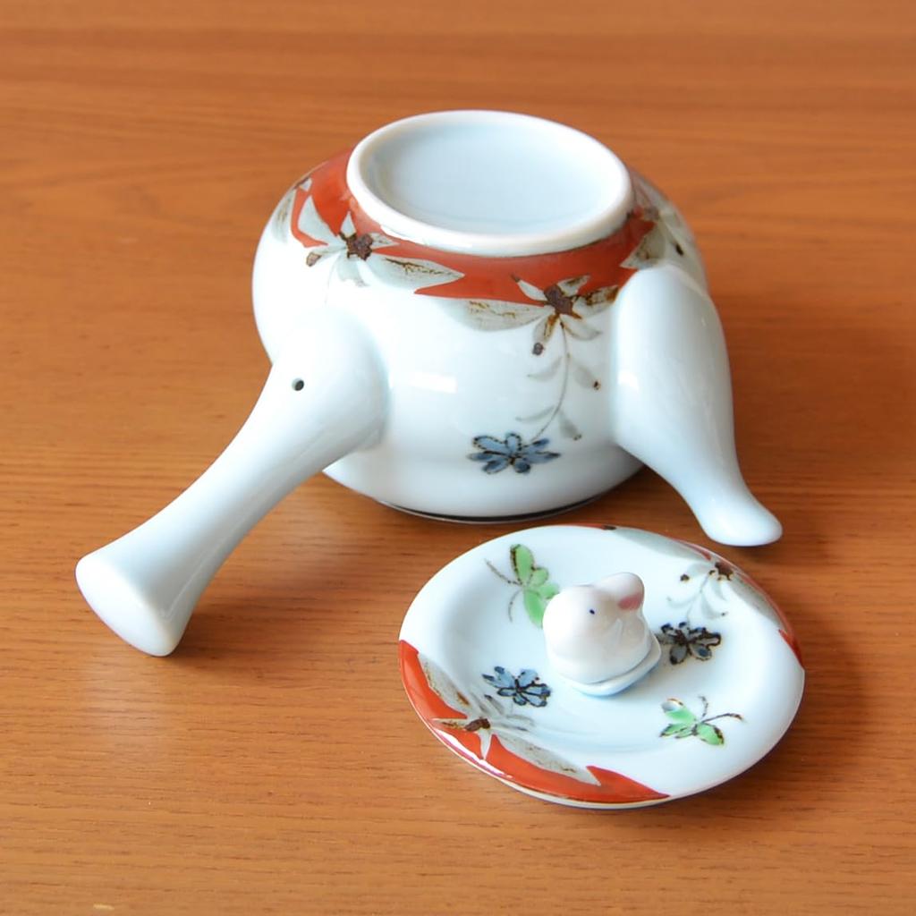 Cute ceramic made in featuring a colorful rabbit flower design and a stainless steel tea Arita-yaki teapot, 270ml, Japan, strainer.