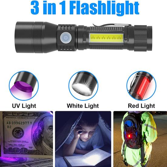 1 Set Camping Flashlight Zoomable High Brightness Waterproof Aluminum Alloy Powerful LED Flashlight USB Charging Torchlight Outdoor Supply