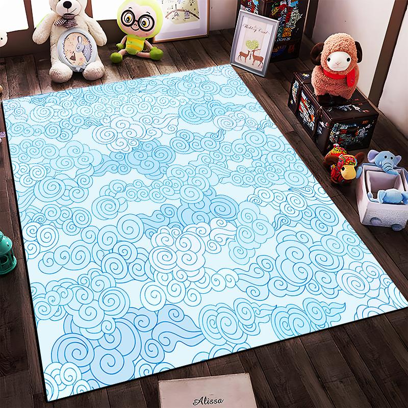 Whimsical Blue Cloud Pattern Rug - Non-slip rug suitable for living room and bedroom sofas