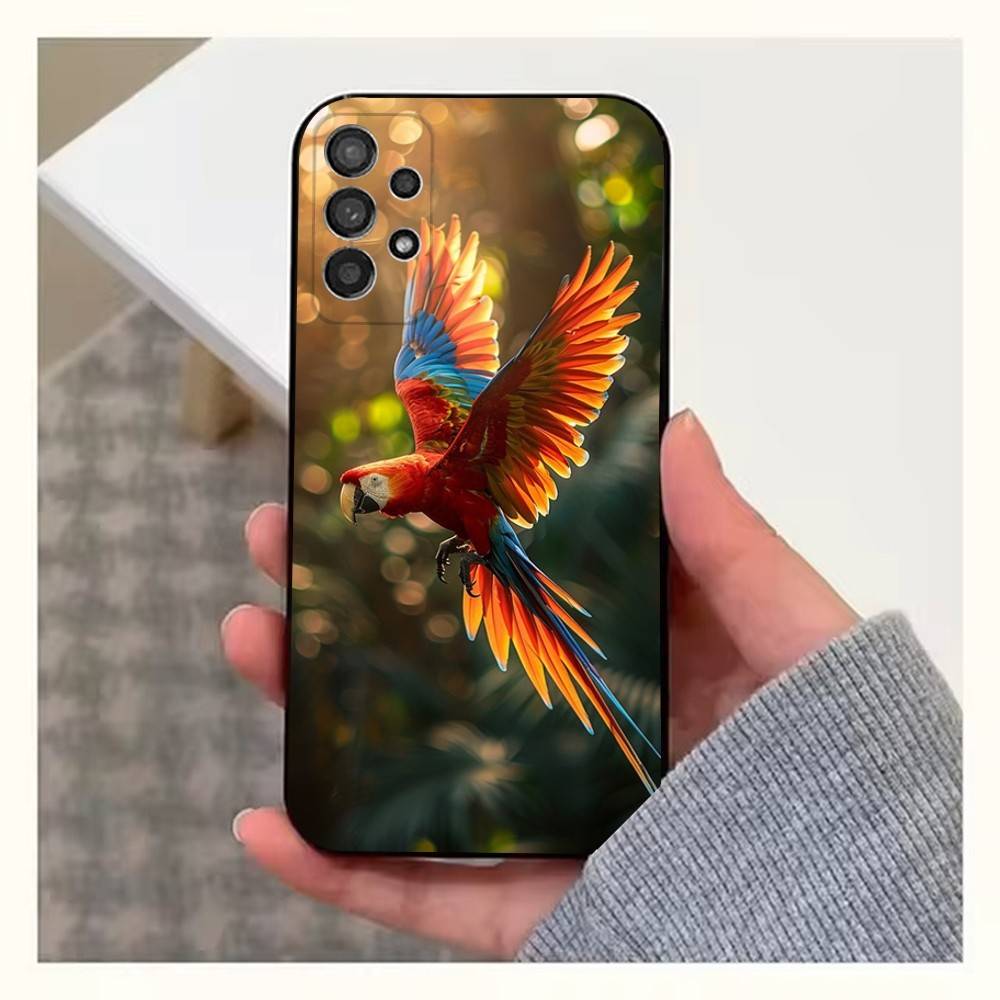 A-Animal Parrot Bird For Samsung S9,S10,S20,S10,S21,S25,S24,S23,Ultra,FE,Plus,Lite,Soft Silicone Black Case