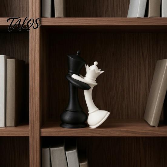 Black Chess Decoration King Queen Piece Figurine, 3D Printed Couple Statue, Modern Decor White for Anniversary Wedding Party Home Office Desk