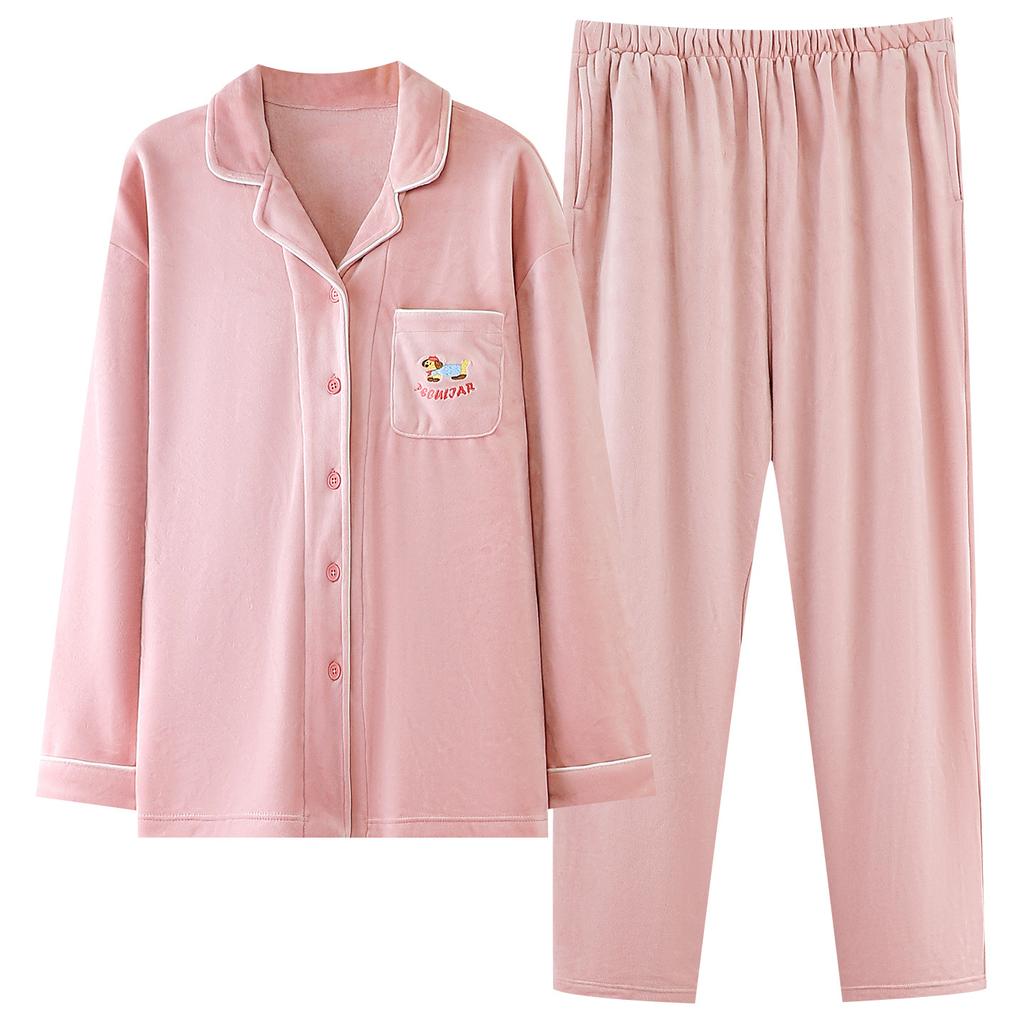 Pajamas Ladies Autumn And Winter Island Fleece Warm Long Sleeve Spring And Autumn Thickened Coral Fleece Loungewear Set