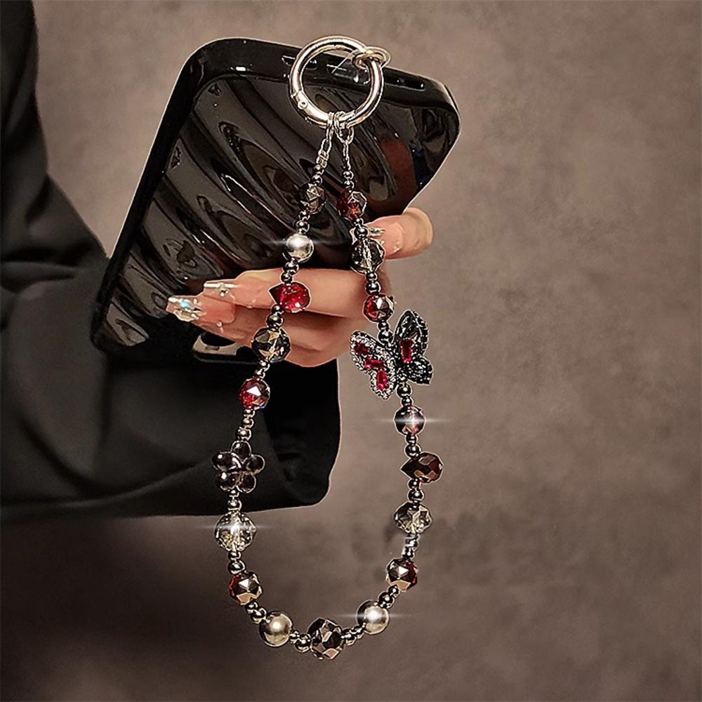 Luxury Diamond Butterfly Pendant Mobile Phone Lanyard Phone Case Wrist Strap Keycord Bling Glitter Rhinestone Hanging Chain