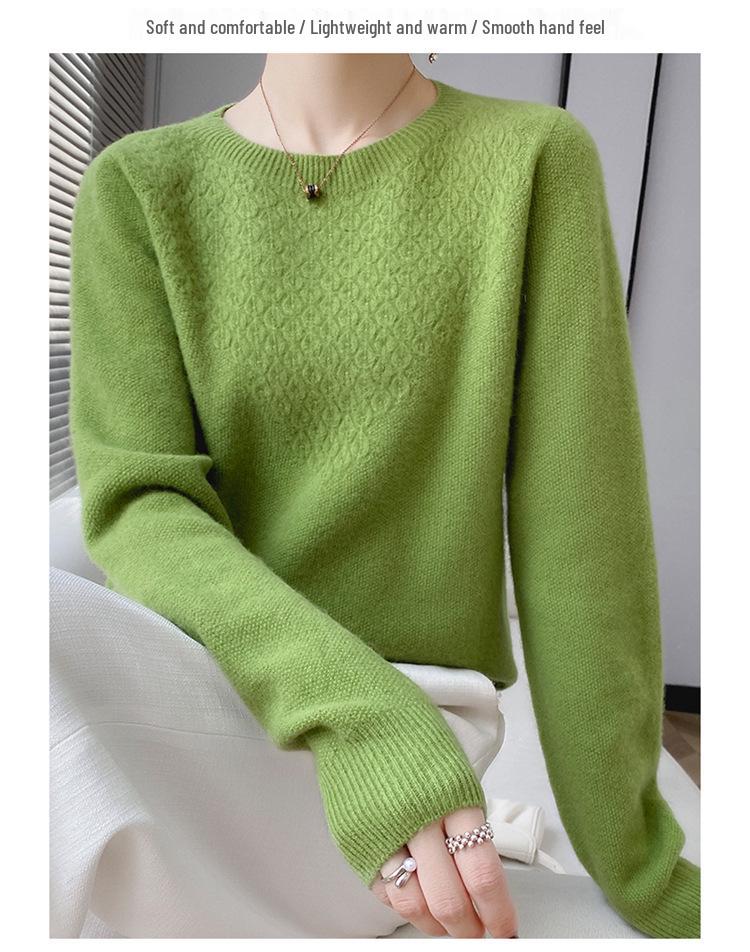 Women's Stylish Wool Cashmere Sweater - Round Neck, Loose Fit, Hollow Design, Autumn/Winter Base Layer.