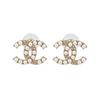 3D Double C Design Metal Glass Pearl Crystal Ear Clips Unisex Accessories ABD981-B17215-NZ743