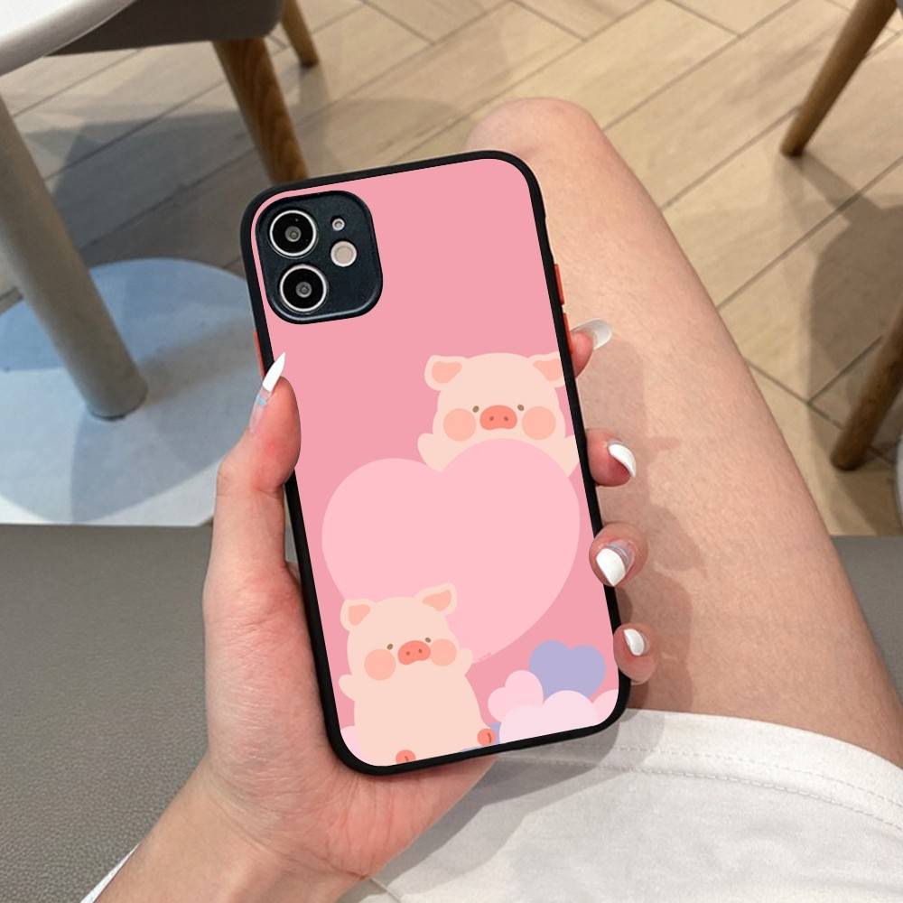 Cute Pig Cartoon L-lulu Phone Case For IPhone 14 11 12 13 Mini Pro Max 8 7 Plus X XR XS MAX Translucent Matte Cover