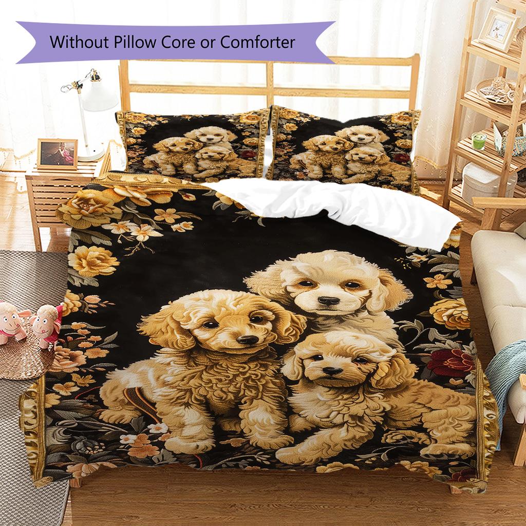 Cute Puppy Dogs Pattern Bedding Quilt Set Quilt Cover Pillowcase Home Decoration Birthday Gift (1 * Duvet Cover + 2 * Pillowcase, Without Core)
