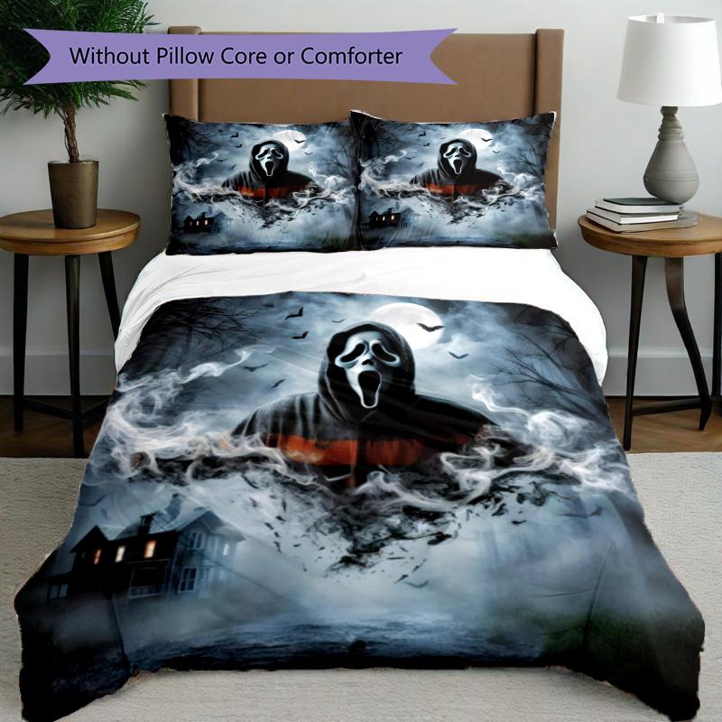 3pcs Duvet Cover Set (1*Duvet Cover + 2*Pillowcase, Without Core), Ghostface Print Bedding Set, Bedroom Decor, All‑Season, Gift