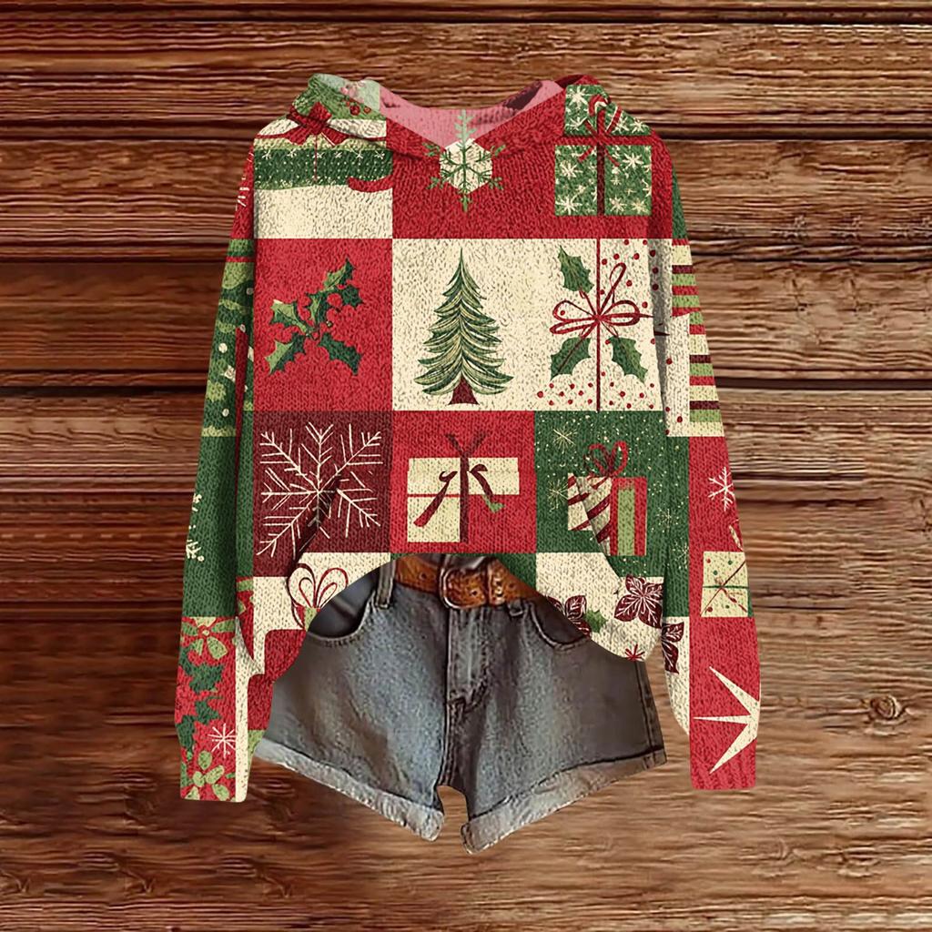 Ladies' Fashionable Printing Casual Hooded Long Sleeved Sweatshirt