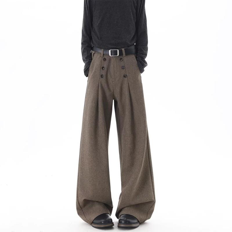 Vintage Money Coin Style Double-Breasted A-Line Trousers Men Women Cleanfit Loose Wide Leg Casual Pants