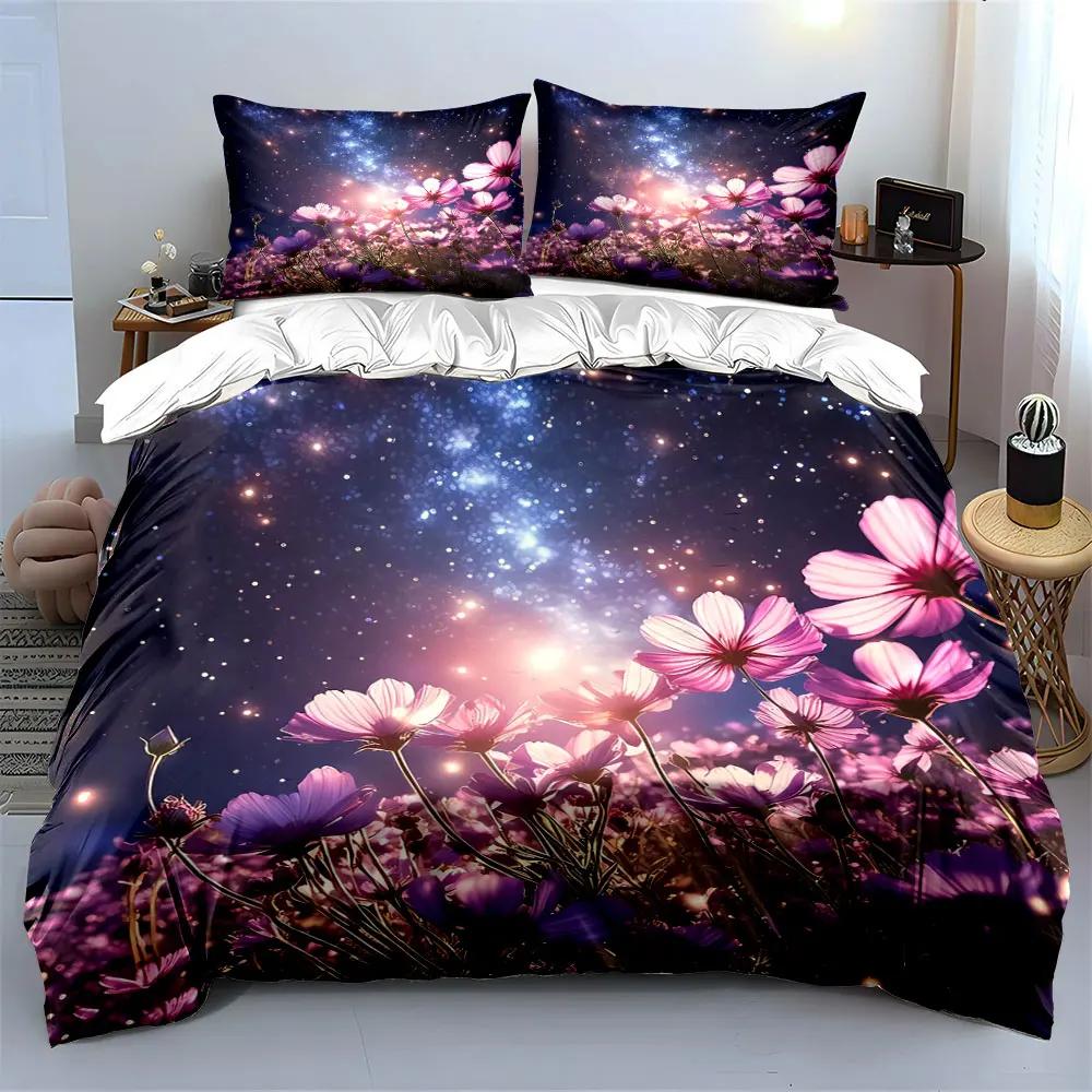 "Flower Galaxy Dream Set" Soft Comfortable Duvet Cover Bedding Set Included 1*Duvet Cover & 2*Pillowcases, gift