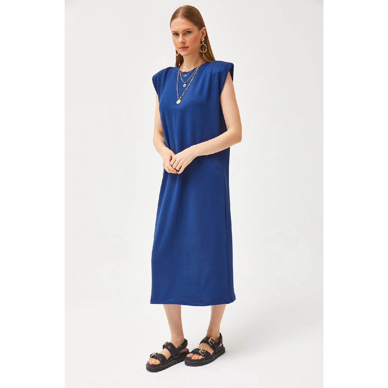 

Women s Navy Blue Shoulder Padded Crystal Dress Elb-19002086 S бездна