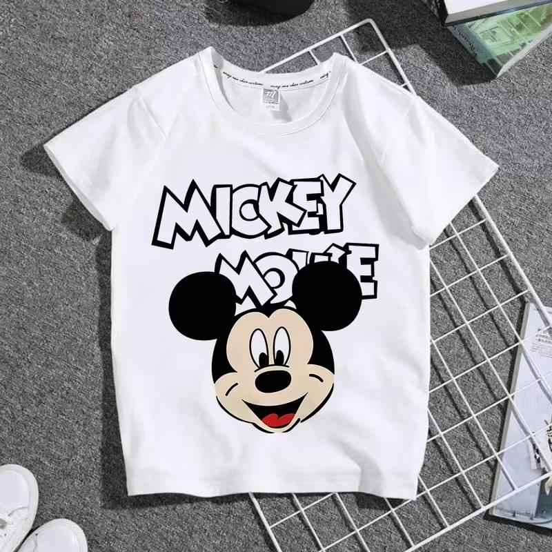 Cartoon Cute Mickey Summer Childrens Cotton Tshirt Y2K Harajuku Casual Tshirt Top Street Fashion Unisex Women Clothing