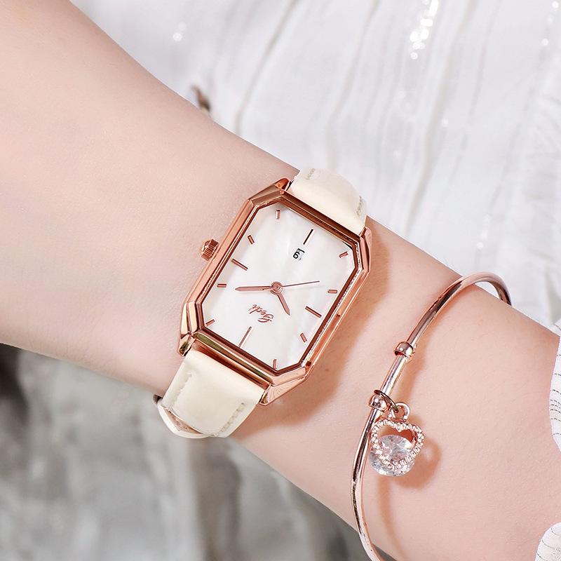 Fashion Women's Watch Korean Style Simple Small Square Watch Temperament Quartz Watch Calendar Belt Watch for Women