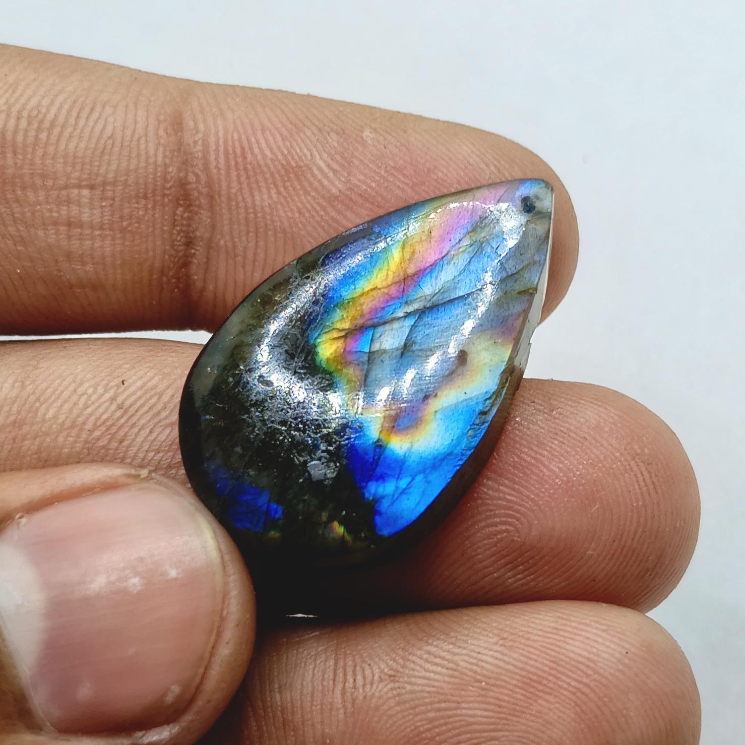 Natural Rainbow Labradorite Teardrop Cabochon, Flashy Blue Gemstone for Jewelry Making 1