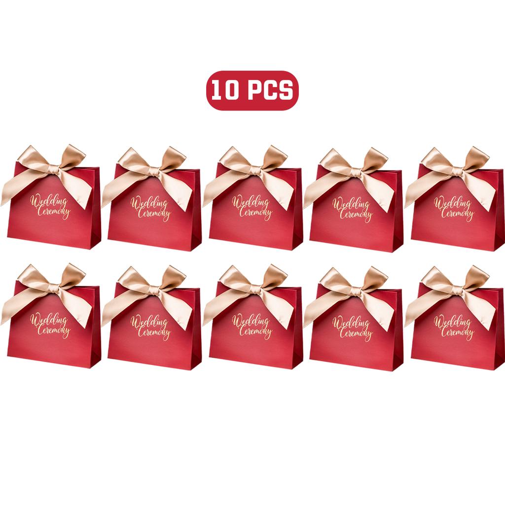 10Pcs Red Mini Sweet Boxes with Ribbons Wedding Candy Boxes Cookie Snack Wrapping Case for Engagement Christmas Party Favor
